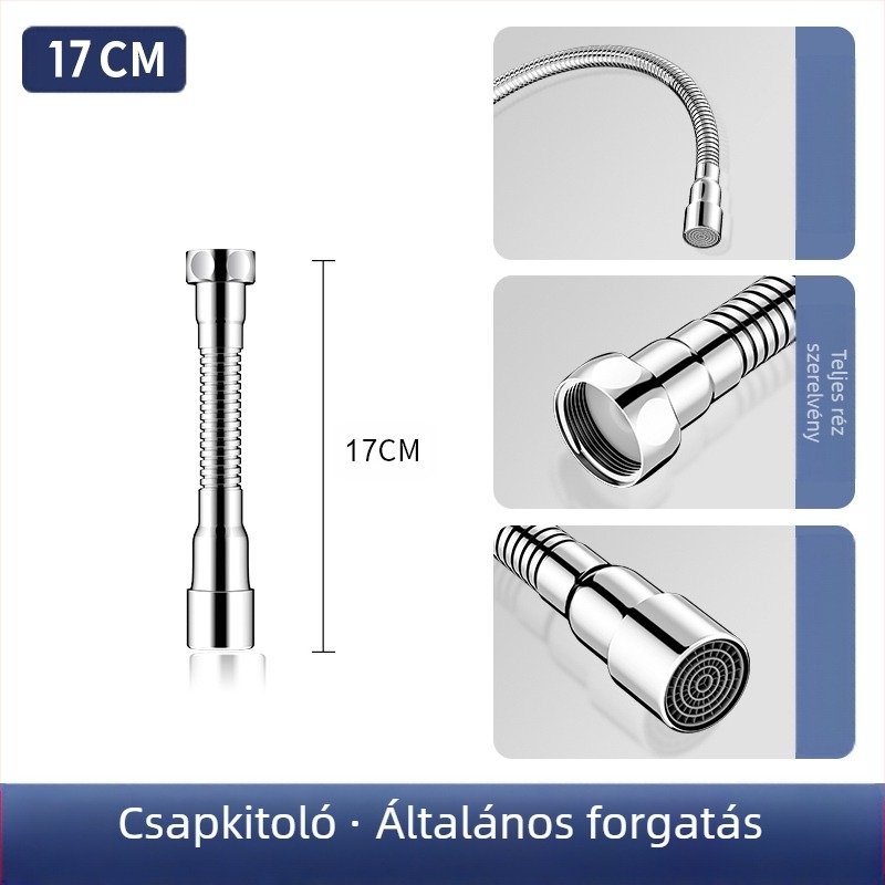 Csaptelep spricsvédő extensor – 360° forgatás, rozsdamentes acél, kerámia korongos szelep (Model Aerator; konyhai csaphoz; egysíkú kivitel)