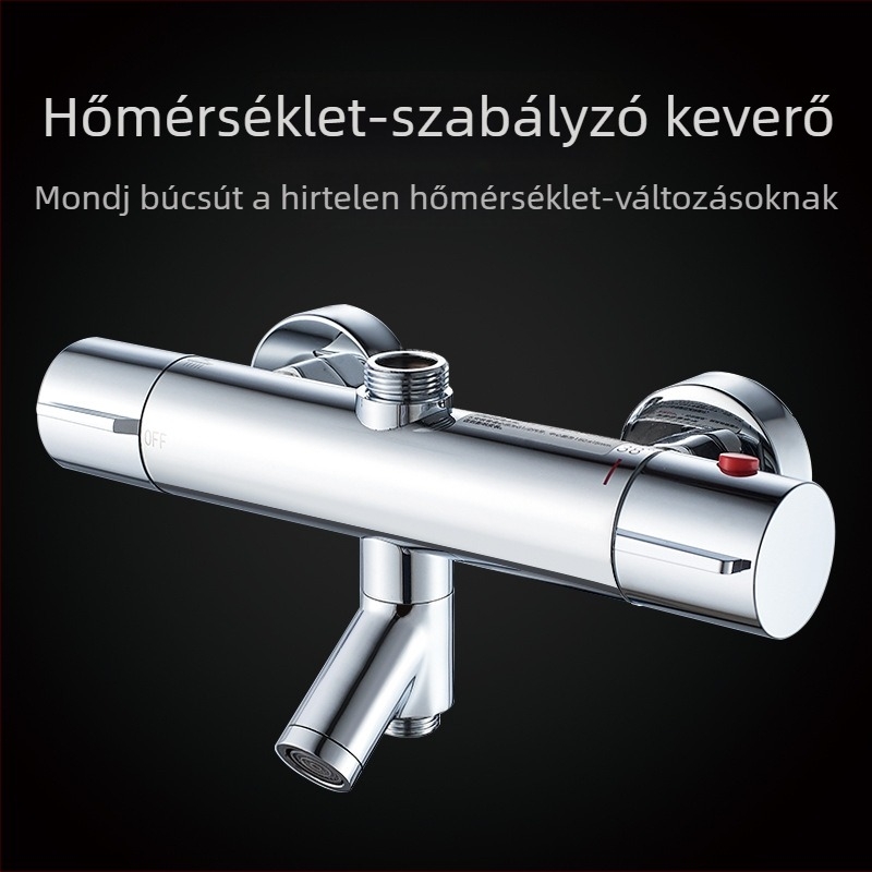Termosztatikus zuhanycsaptelep - réz test, falra szerelt, 20–55°C, 1.0–5 kg, termosztatikus + kerámia vezérlőmag
