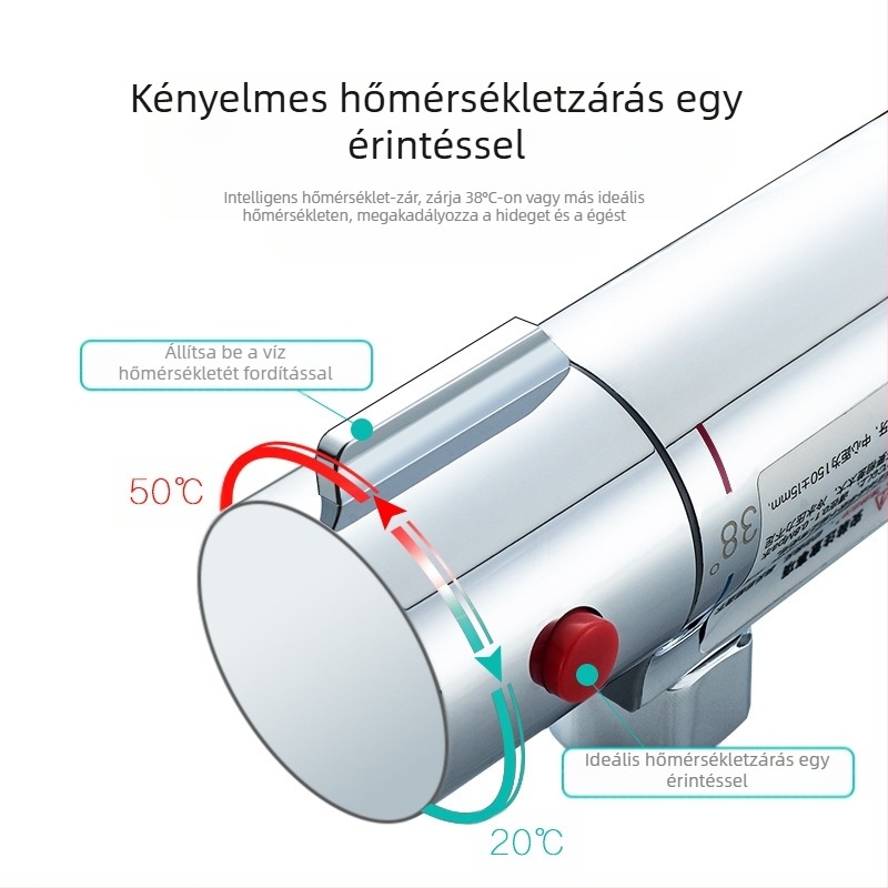Termosztatikus zuhanycsaptelep - réz test, falra szerelt, 20–55°C, 1.0–5 kg, termosztatikus + kerámia vezérlőmag