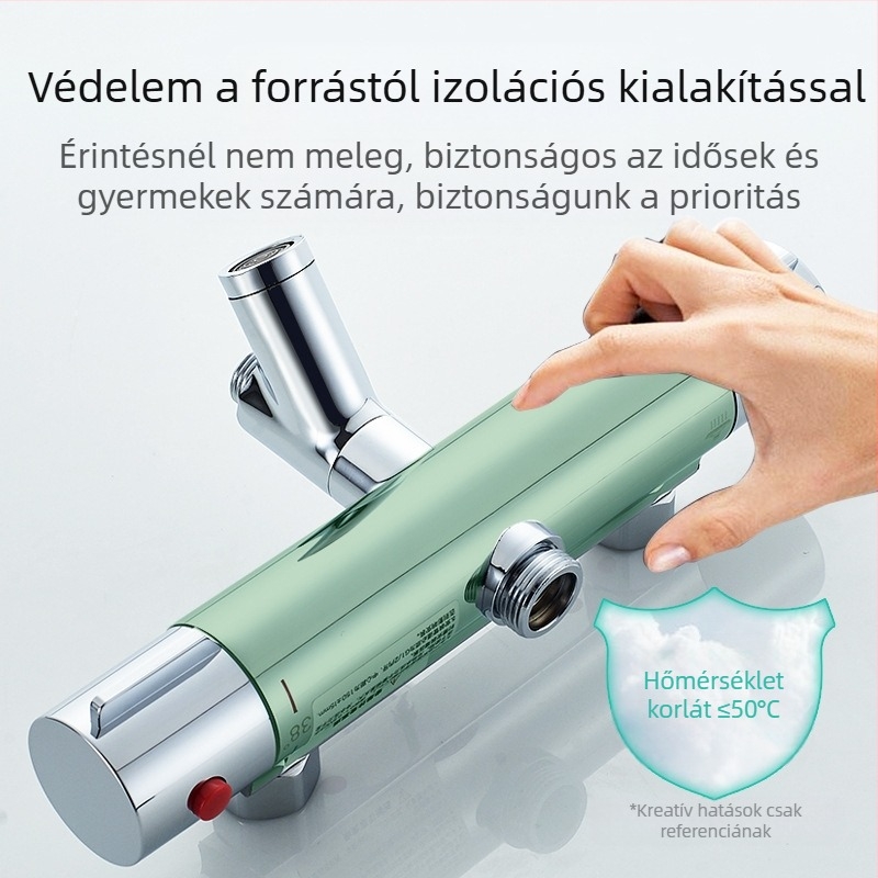 Termosztatikus zuhanycsaptelep - réz test, falra szerelt, 20–55°C, 1.0–5 kg, termosztatikus + kerámia vezérlőmag