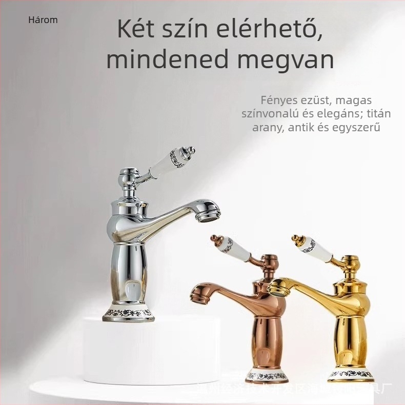 Európai stílusú mosdócsaptelep, réz test, kerámiás patron, 8 mm bemenet/kimenet, emelő működtetés