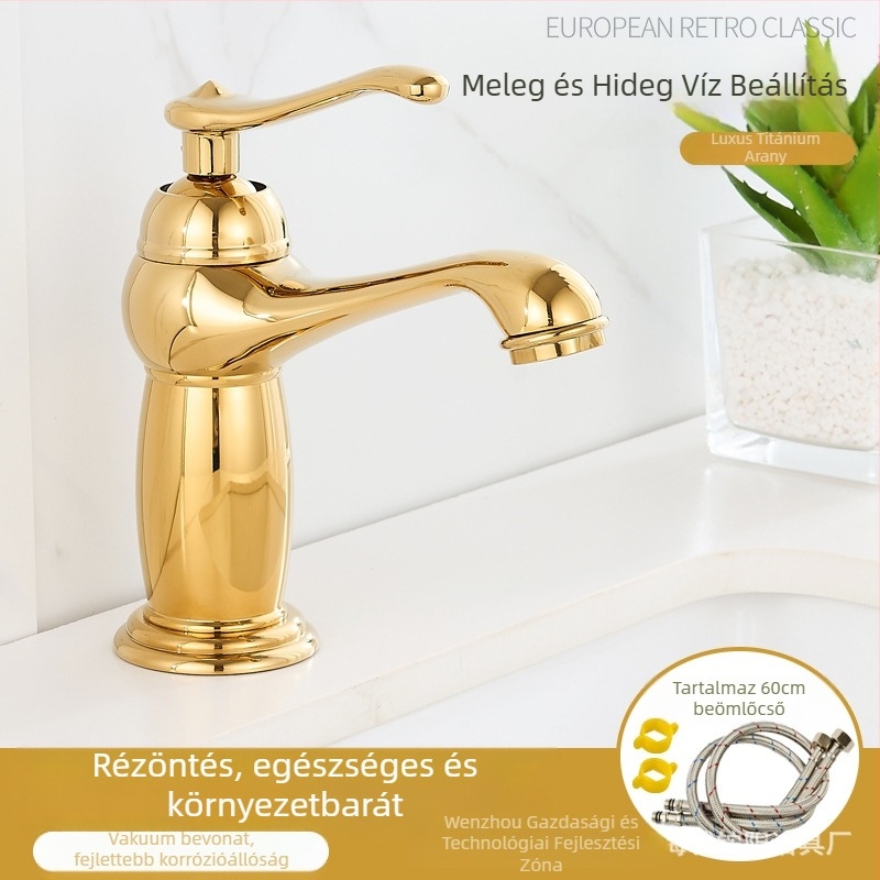 Európai stílusú mosdócsaptelep, réz test, kerámiás patron, 8 mm bemenet/kimenet, emelő működtetés