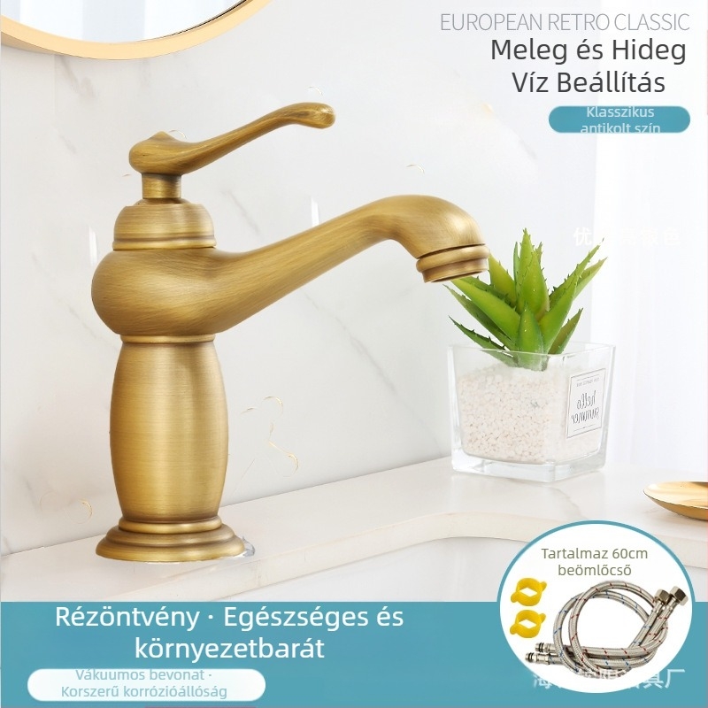 Európai stílusú mosdócsaptelep, réz test, kerámiás patron, 8 mm bemenet/kimenet, emelő működtetés