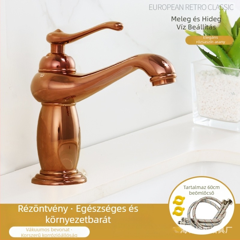 Európai stílusú mosdócsaptelep, réz test, kerámiás patron, 8 mm bemenet/kimenet, emelő működtetés