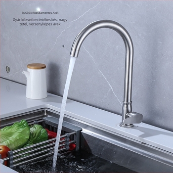 Konyhai mosogatócsap 8072, rozsdamentes acél, menetes csatlakozás, kerámiás patron, egyetlen hideg áramlás, forgatható fej