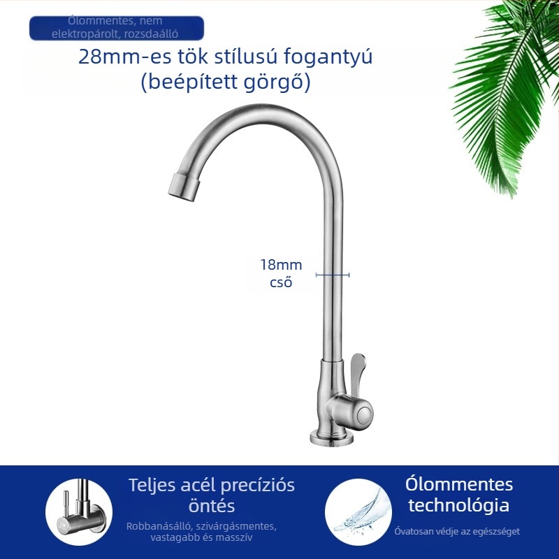 Konyhai mosogatócsap 8072, rozsdamentes acél, menetes csatlakozás, kerámiás patron, egyetlen hideg áramlás, forgatható fej
