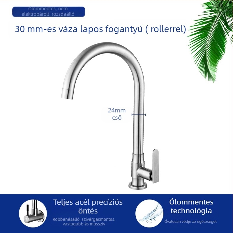 Konyhai mosogatócsap 8072, rozsdamentes acél, menetes csatlakozás, kerámiás patron, egyetlen hideg áramlás, forgatható fej