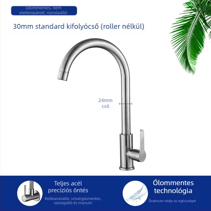Konyhai mosogatócsap 8072, rozsdamentes acél, menetes csatlakozás, kerámiás patron, egyetlen hideg áramlás, forgatható fej