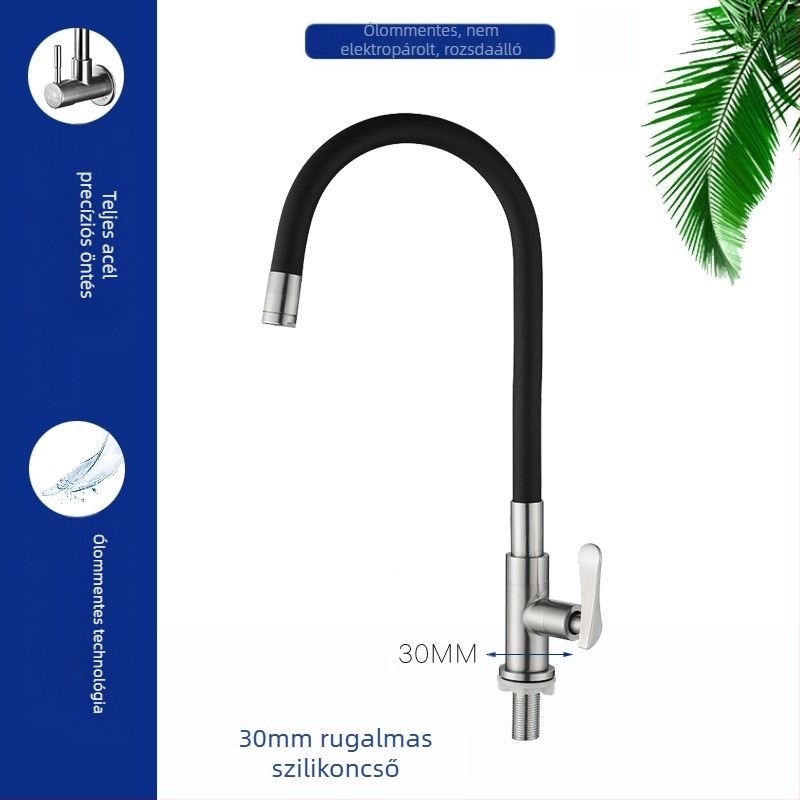 Konyhai mosogatócsap 8072, rozsdamentes acél, menetes csatlakozás, kerámiás patron, egyetlen hideg áramlás, forgatható fej