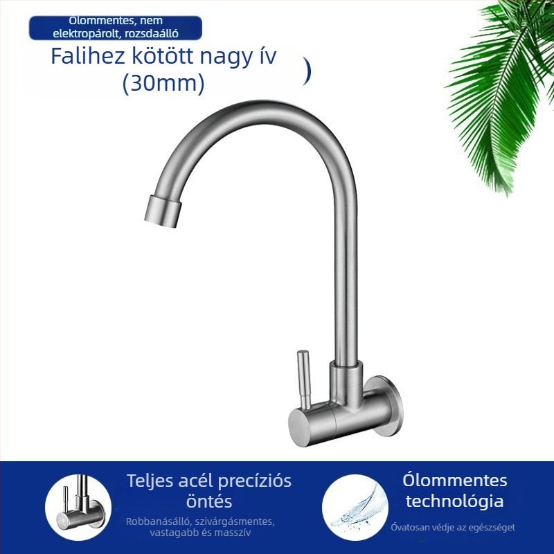 Konyhai mosogatócsap 8072, rozsdamentes acél, menetes csatlakozás, kerámiás patron, egyetlen hideg áramlás, forgatható fej