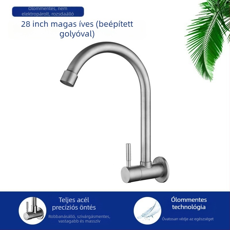 Konyhai mosogatócsap 8072, rozsdamentes acél, menetes csatlakozás, kerámiás patron, egyetlen hideg áramlás, forgatható fej