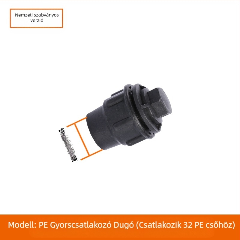 PE csőfitingek gyorscsatlakozással, T-alakú, könyök és toldó plus szelep; anyag PE; falvastagság 3,0 mm; osztály 80