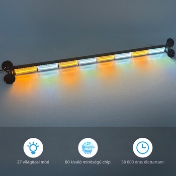 Szívófejes LED világítás szélvédőhöz, 80 LED, vészhelyzeti figyelmeztetés, 12-24V, anyag: alumínium + PC