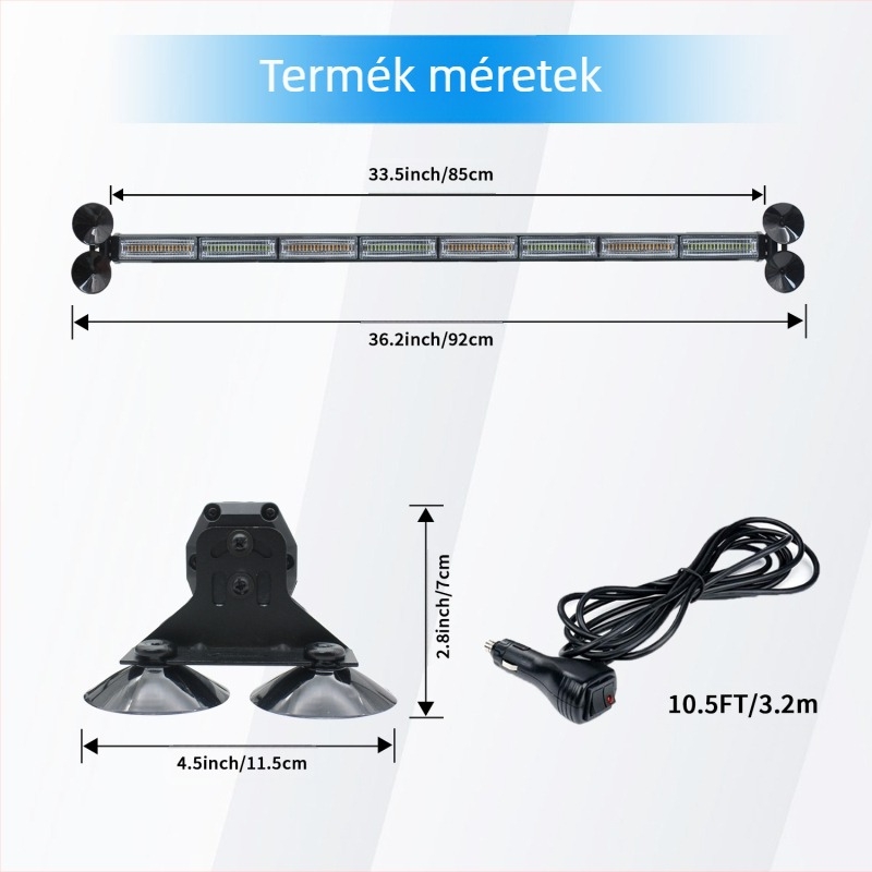 Szívófejes LED világítás szélvédőhöz, 80 LED, vészhelyzeti figyelmeztetés, 12-24V, anyag: alumínium + PC