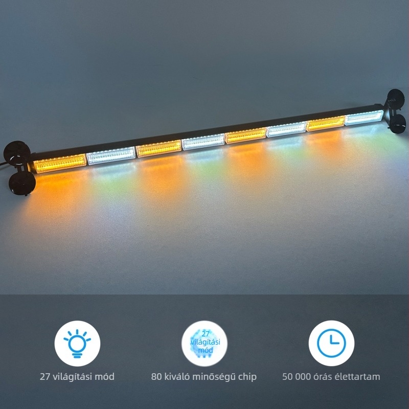 Szívófejes LED világítás szélvédőhöz, 80 LED, vészhelyzeti figyelmeztetés, 12-24V, anyag: alumínium + PC
