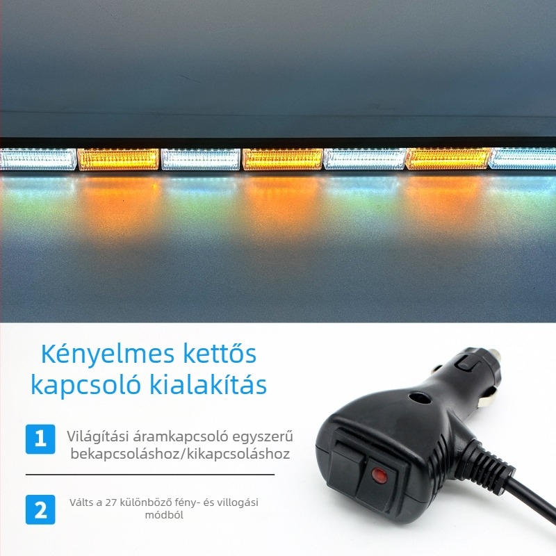 Szívófejes LED világítás szélvédőhöz, 80 LED, vészhelyzeti figyelmeztetés, 12-24V, anyag: alumínium + PC