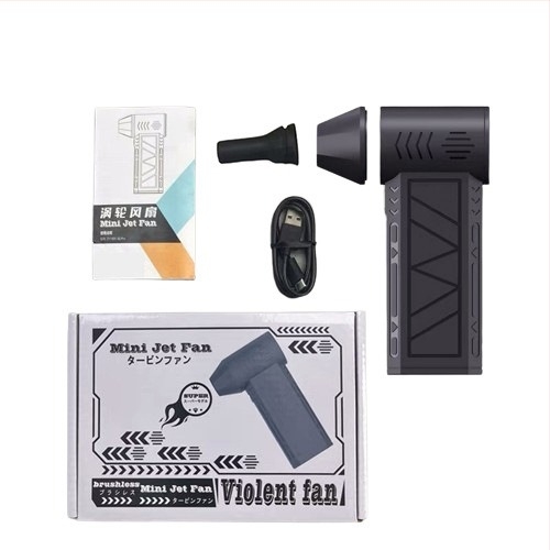 Kézben tartható turbó ventilátor brushless motorral, beépített 4000 mAh-s akkumulátor, lépésmentes sebességszabályozás, zaj 37–45 dB, akkumulátor-üzemidő 1–3 óra