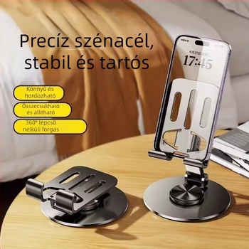 Asztali teljesen fém összecsukható és forgó állvány telefonok és tabletek számára