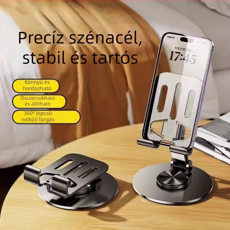 Asztali teljesen fém összecsukható és forgó állvány telefonok és tabletek számára