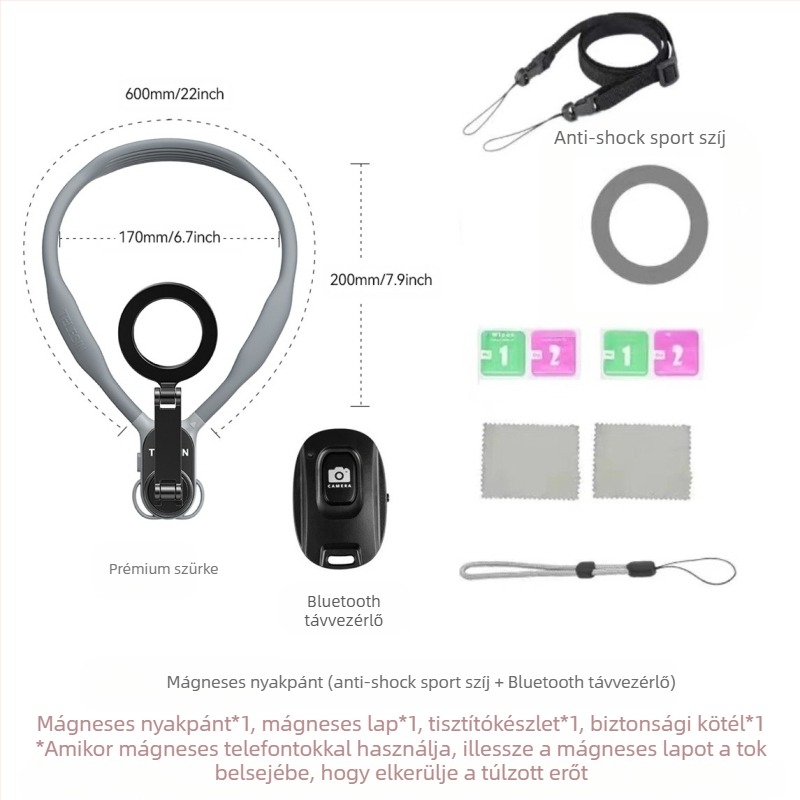 TELESIN MagSafe mágneses nyakban tartó telefonhoz FPV élő közvetítés és fényképezéshez – univerzális minden telefonhoz, anyag: szilikon+ABS+fém