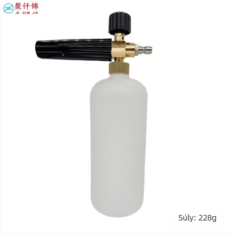 Magasnyomású autómosó habspray pisztoly, alumínium és mérnöki műanyag felépítés, állítható habzás, ventilátorszerű permet