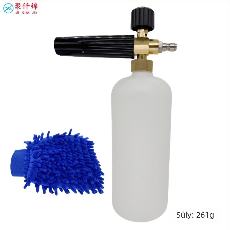 Magasnyomású autómosó habspray pisztoly, alumínium és mérnöki műanyag felépítés, állítható habzás, ventilátorszerű permet