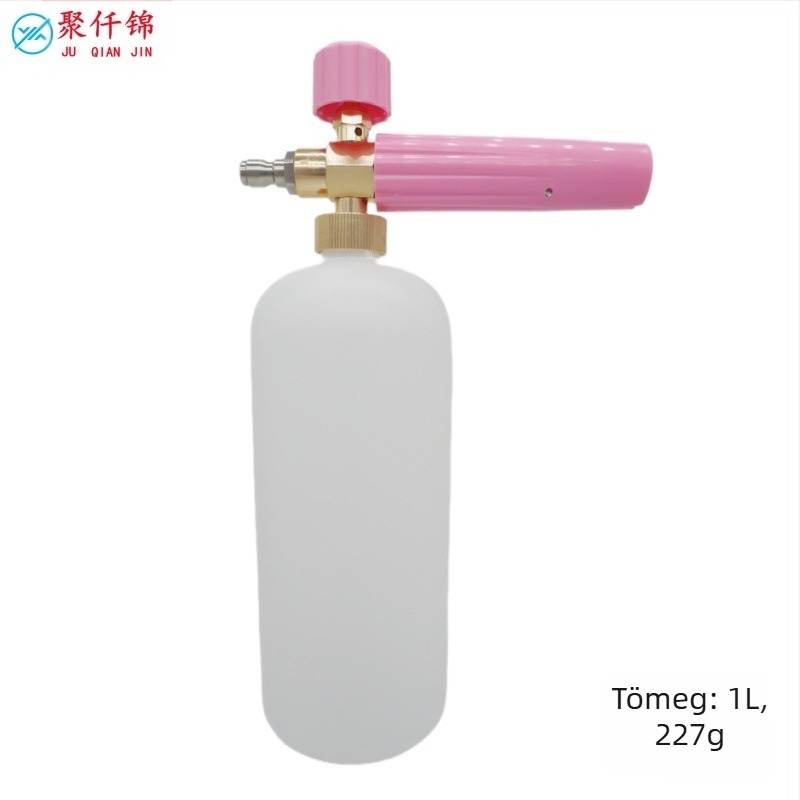 Magasnyomású autómosó habspray pisztoly, alumínium és mérnöki műanyag felépítés, állítható habzás, ventilátorszerű permet