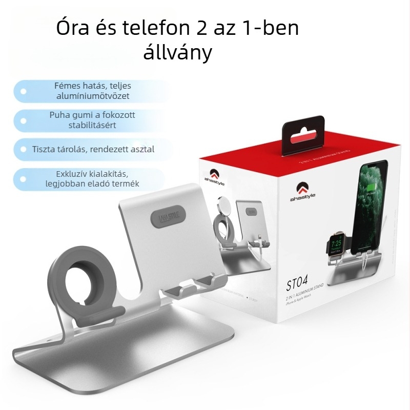 AhaStyle asztali állvány Apple iPhone és Apple Watch-hoz – 2-in-1, alumíniumötvözet, univerzális kompatibilitás