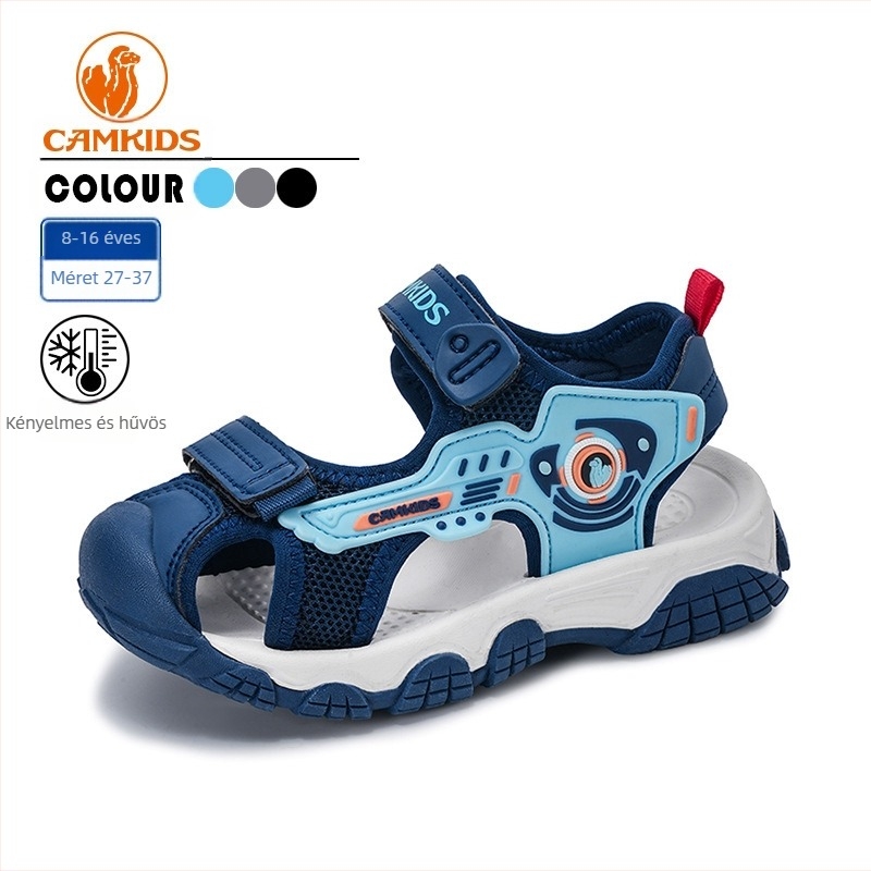 CAMKiDS fiúknak zárt orrú szandálok, nyár 2025, csúszásmentes puha MD talppal, 4–6 éveseknek