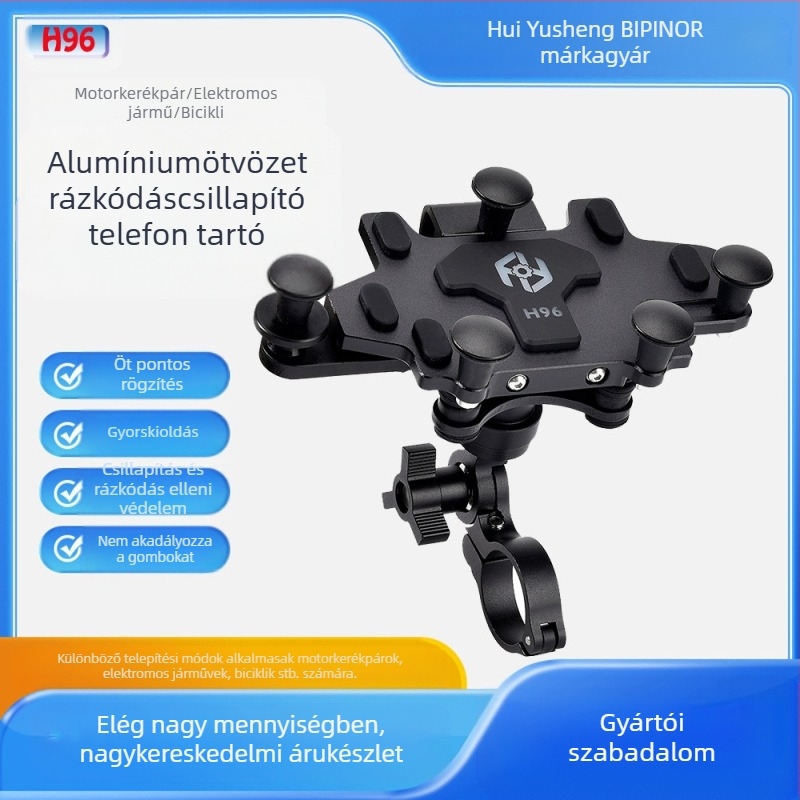 BIPINOR H99 Motorkerékpár telefon-tartó navigációhoz, ütéscsillapító és 360°-os forgófejjel, kompatibilis Honda, Yamaha, BMW és Wuyang Haojue modellekkel
