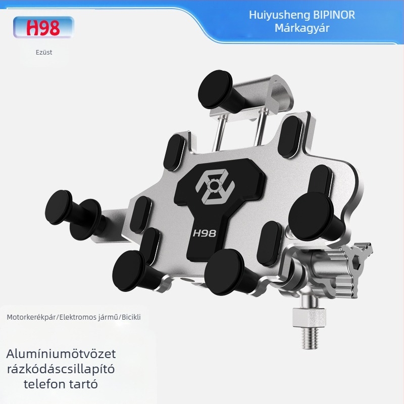 BIPINOR H99 Motorkerékpár telefon-tartó navigációhoz, ütéscsillapító és 360°-os forgófejjel, kompatibilis Honda, Yamaha, BMW és Wuyang Haojue modellekkel