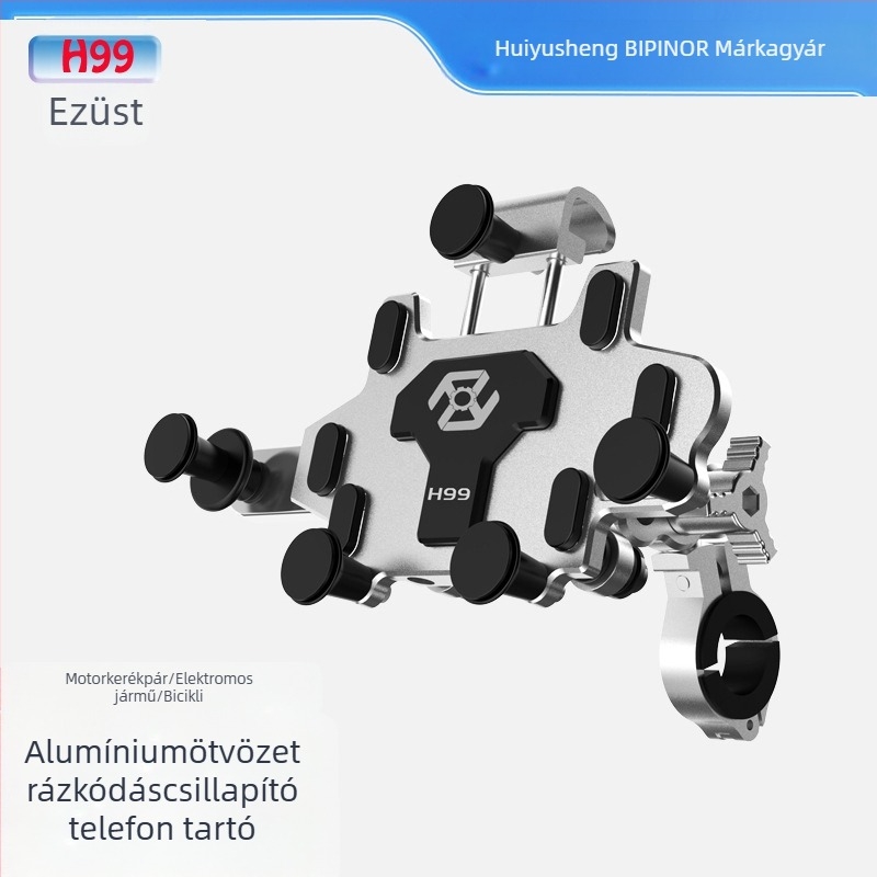 BIPINOR H99 Motorkerékpár telefon-tartó navigációhoz, ütéscsillapító és 360°-os forgófejjel, kompatibilis Honda, Yamaha, BMW és Wuyang Haojue modellekkel
