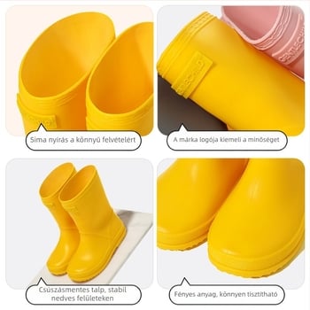 Gyerekek esőcsizmája PVC vízálló, csúszásmentes puha talpú, alacsony sarok 1–3 cm