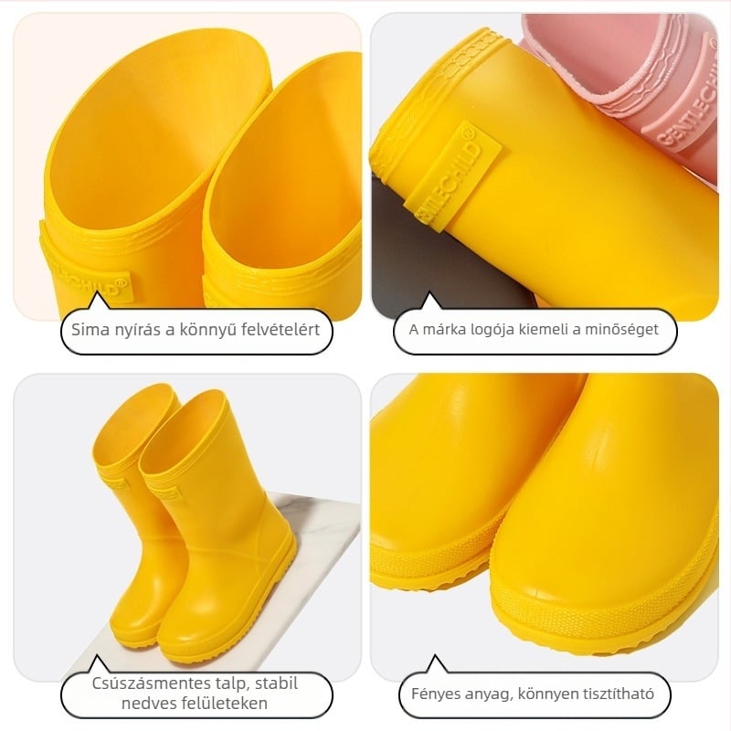 Gyerekek esőcsizmája PVC vízálló, csúszásmentes puha talpú, alacsony sarok 1–3 cm