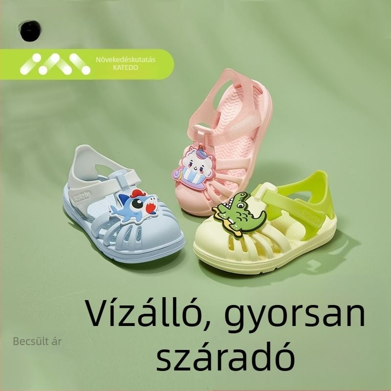 Baba és kisgyermekek nyári szandáljai, zselés mintázatú gyerek szandál, csúszásmentes talp, Velcro-zárás, strand és vízben