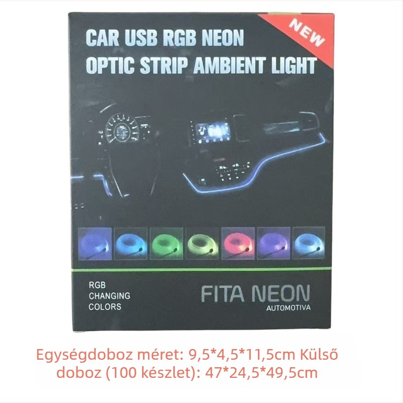 Autó belső világítás RGB ambientfény alkalmazásvezérléssel, USB gombos típus, 5V, 1.5W, MMA