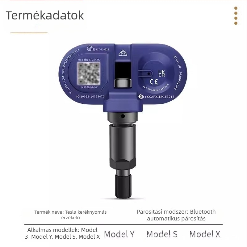 Tesla Model 3/Y/S/X-hez TPMS érzékelő – OE-kompatibilis beépített nyomásérzékelő, modell 1490701-01-B, mérési tartomány 1.0–4.0 bar, pontosság ±0.1 bar