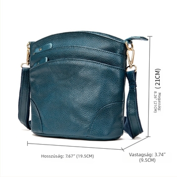 Női valódi bőrből készült táska, felsőrétegű marhabőrből, vízszintes négyzetes forma, cipzáros nyitás, pamut belső, cipzáras zseb és ID-zseb