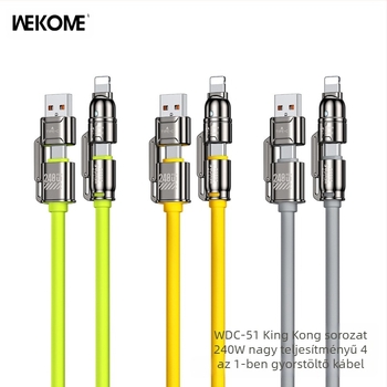 WEKOME 4 az 1-ben magas teljesítményű szilikon töltő- és adatkábel Lightning és Type-C csatlakozókkal, gyors töltés, 240W