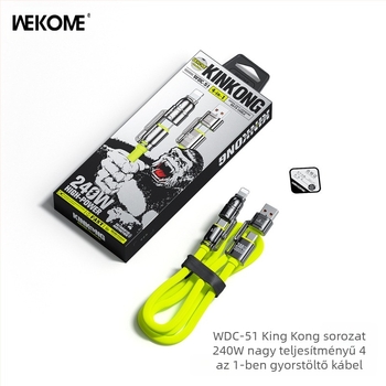 WEKOME 4 az 1-ben magas teljesítményű szilikon töltő- és adatkábel Lightning és Type-C csatlakozókkal, gyors töltés, 240W