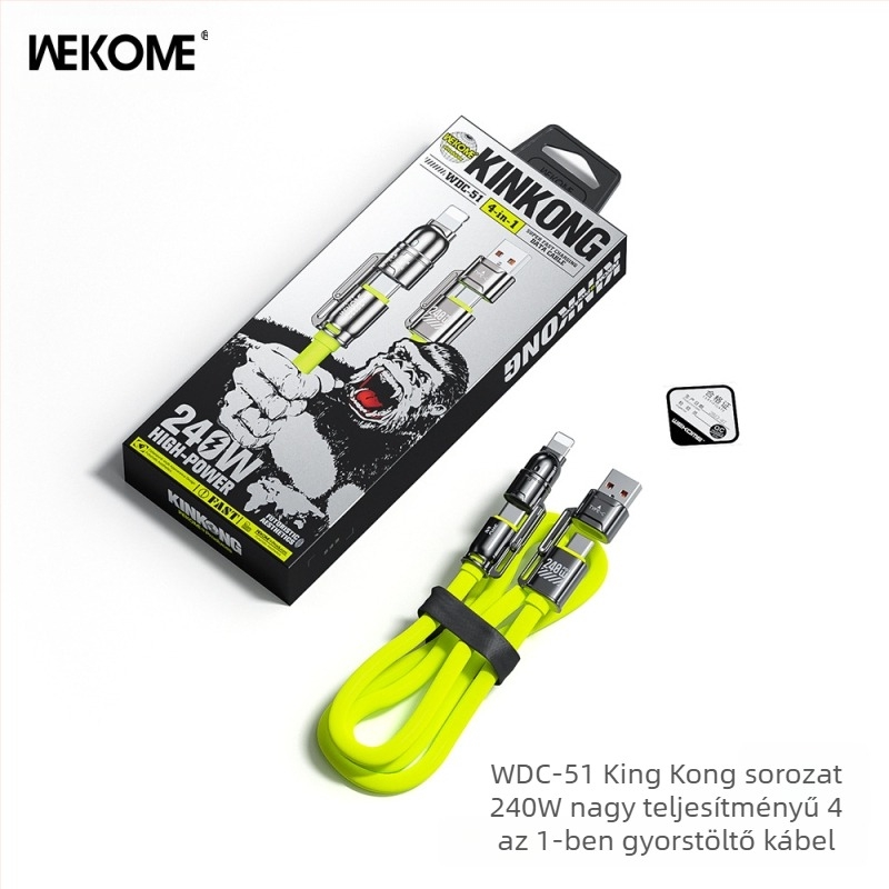 WEKOME 4 az 1-ben magas teljesítményű szilikon töltő- és adatkábel Lightning és Type-C csatlakozókkal, gyors töltés, 240W