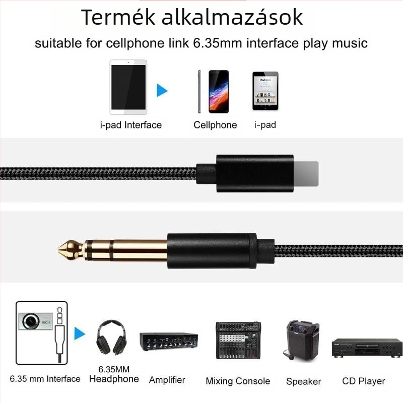 Fülhallgató-adapter Apple Audio eszközökhöz — EDELINK YUl65001, Lightningból 6,5 mm sztereó, 4.0 kábel