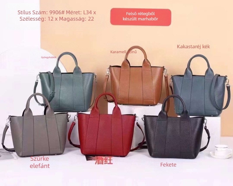 Valódi bőr bucket táska — közepes méret, hengeralakú, cipzáras zárás, egy vállpánt