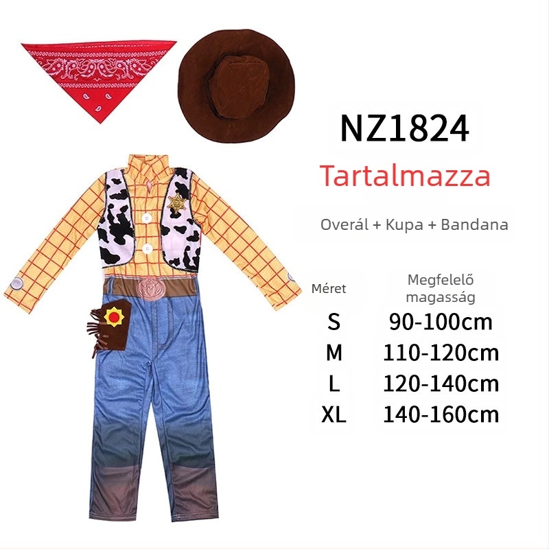 Woody jelmez családi színpadi előadásra – felnőtteknek és gyerekeknek, denim stílus, utcai divat, anyag Spandex és Nylon, fő anyag <30%, másodlagos 30–50%, 2023 tavasz