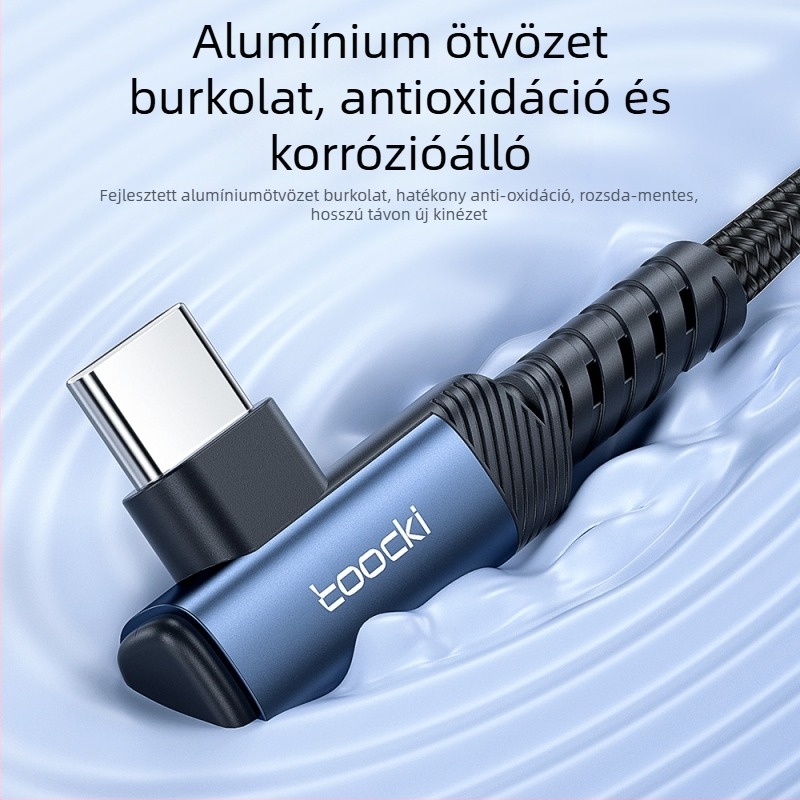 Type-C gyors töltésű adatkábel, L-alakú kivitel, alumíniumötvözet, 60W maximum