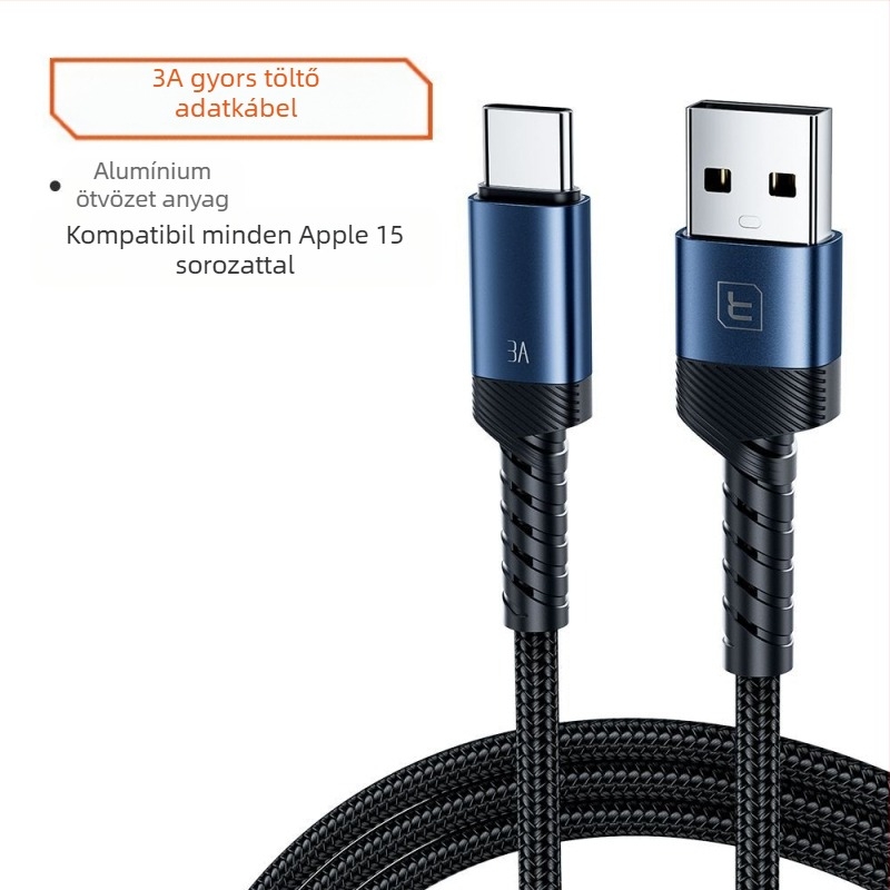 Type-C gyors töltésű adatkábel, L-alakú kivitel, alumíniumötvözet, 60W maximum