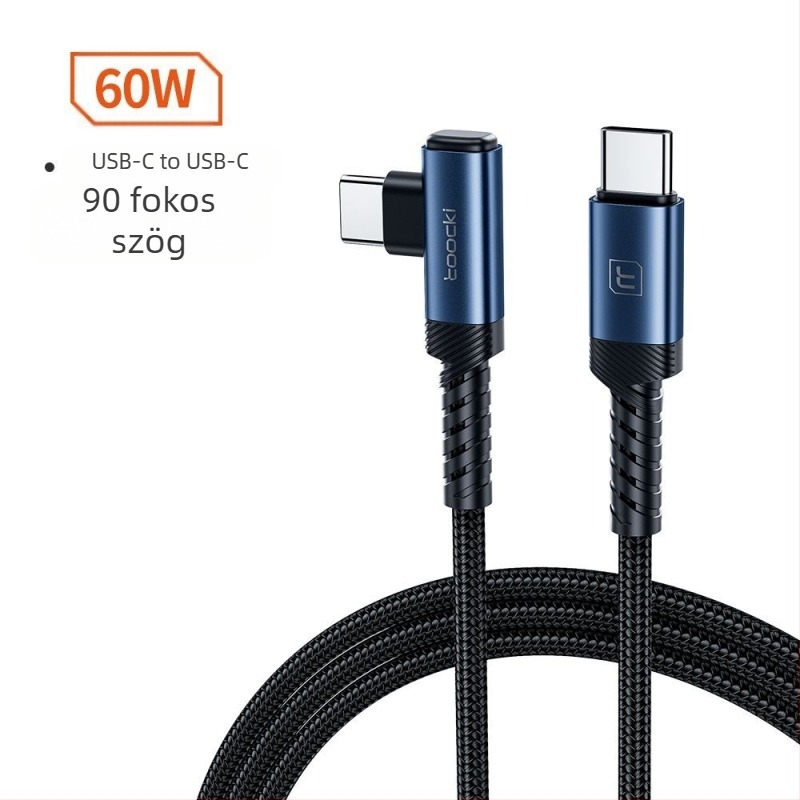Type-C gyors töltésű adatkábel, L-alakú kivitel, alumíniumötvözet, 60W maximum