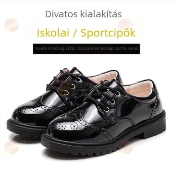 Gyerekeknek készült bőrtánc cipő, fiúknak, brit stílus, Velcro-zárás, TPR talp, latex talpbetét, belső: sertésbőr