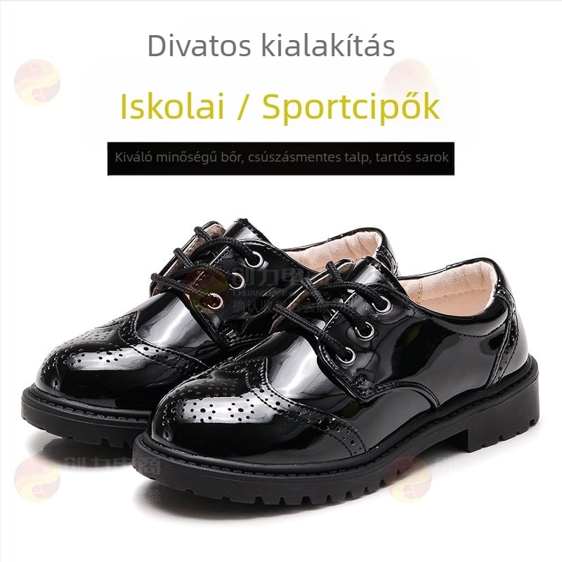 Gyerekeknek készült bőrtánc cipő, fiúknak, brit stílus, Velcro-zárás, TPR talp, latex talpbetét, belső: sertésbőr