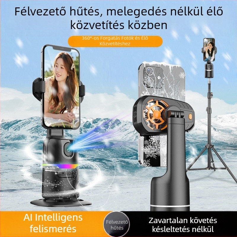 Okostelefonhoz tartozó gimbal automata követéssel és 360° forgással — szerelés nélkül, tömeg 290 g, 1 év garancia
